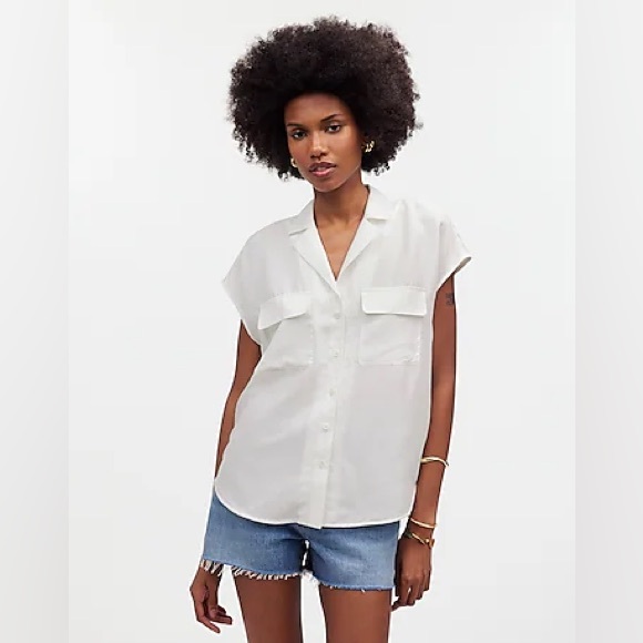 NWT Madewell Silk Drapey Patch-Pocket Sleeveless Shirt - Picture 2 of 6